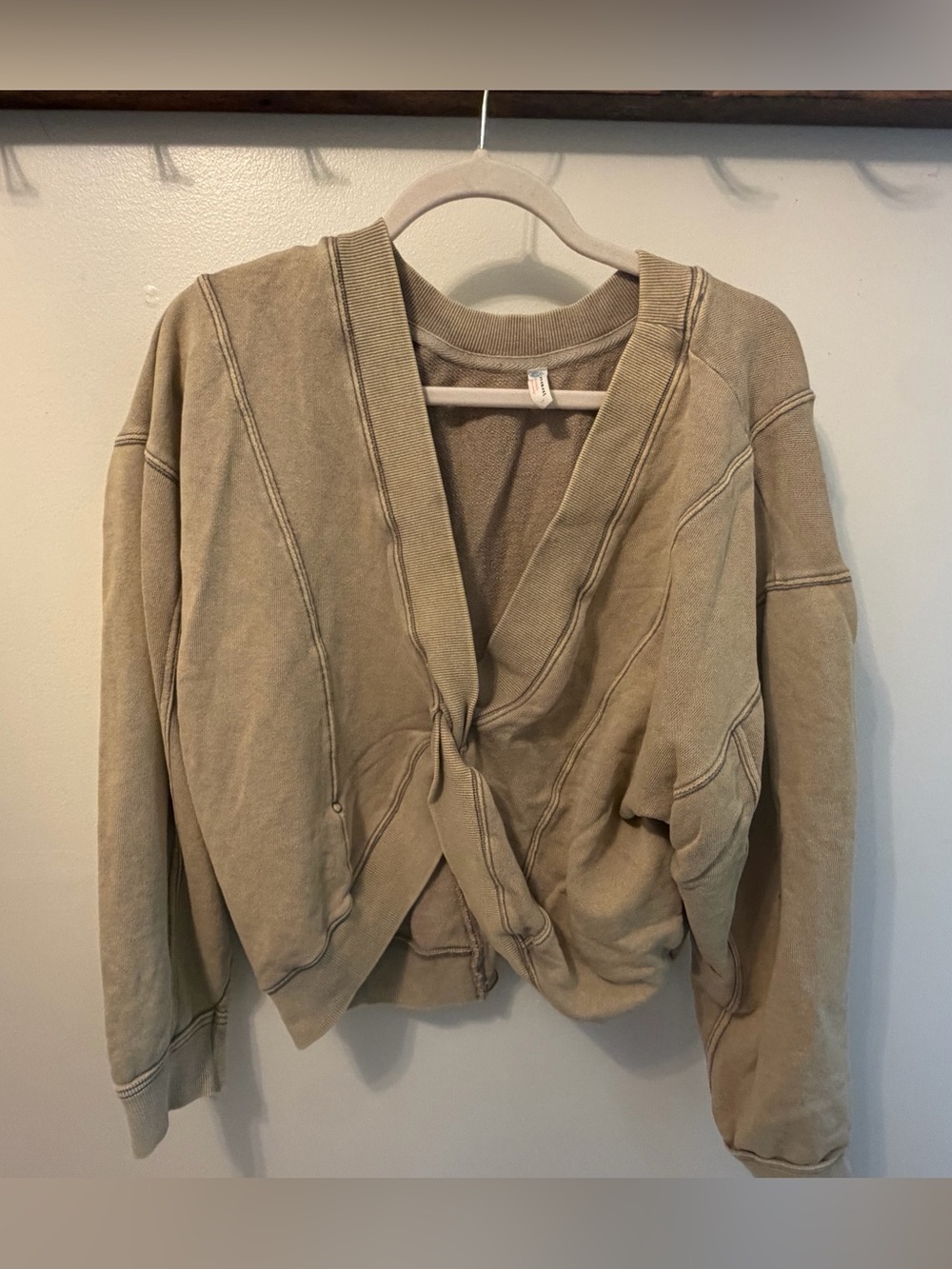 Freepeople Movement Knot-Front Washed Sweatshirt Jacket - Taupe